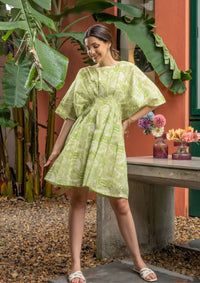 Thumbnail for Mir Lime Green Linen Pleated Dress