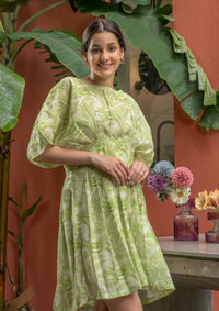 Thumbnail for Mir Lime Green Linen Pleated Dress