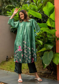 Thumbnail for Jade Floral Green Satin Indian Co-ord Set