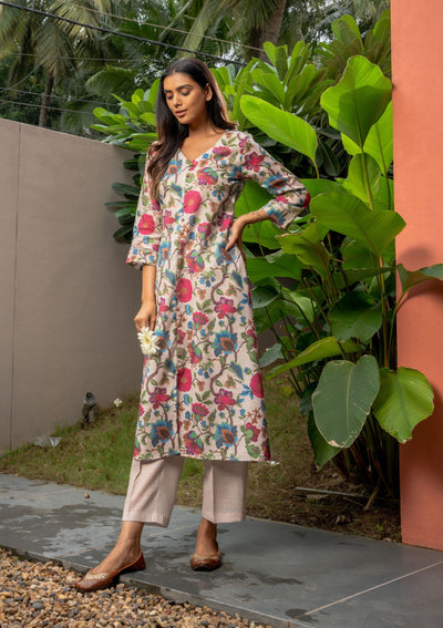 Aaina Beige Linen Indian Co-ord Set