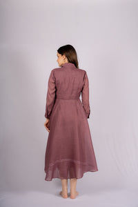 Thumbnail for Scarlet Dusty Rose Color Linen Dress with Wooden Buttons