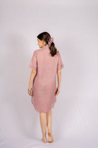 Thumbnail for Old Rose Nude Pink Linen Shirt Dress with Wooden Buttons