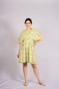 Thumbnail for Mir Lime Green Linen Pleated Dress