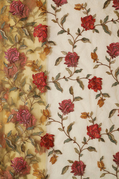 Yellow And Pink Unstitched Lehenga Set Fabric (3 Piece)