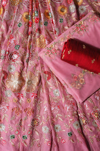 Thumbnail for Pink And Maroon Unstitched Lehenga Set Fabric (3 Piece)