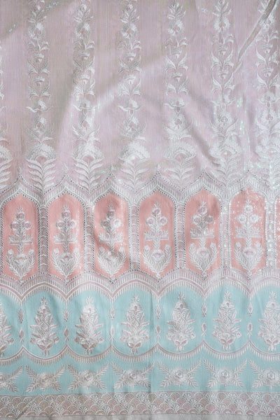 White And Peach Unstitched Lehenga Set Fabric (3 Piece)