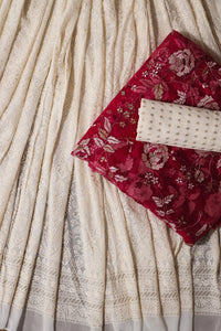 Thumbnail for White And Dark Rani Unstitched Lehenga Set Fabric (3 Piece)