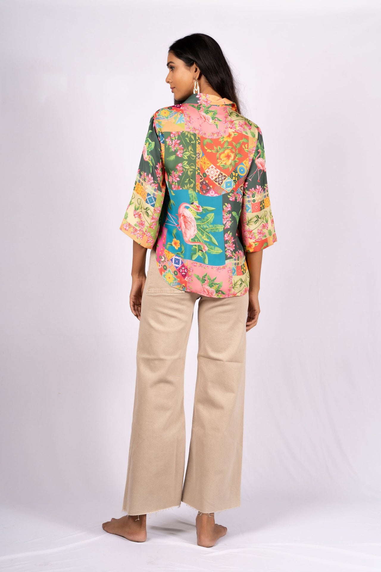 Lea Botanical Patch Print Satin Crop Shirt