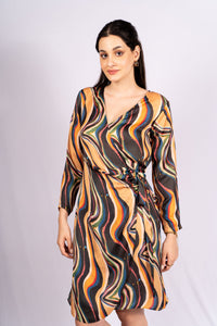 Thumbnail for Inara Abstract Satin Wrap Dress